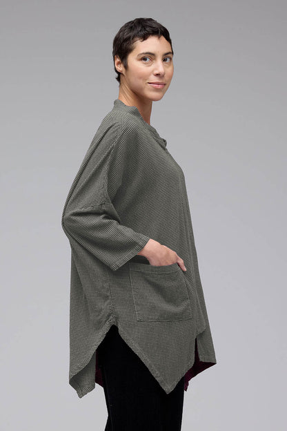 Mini Check 3/4 Sleeve Cowl Top