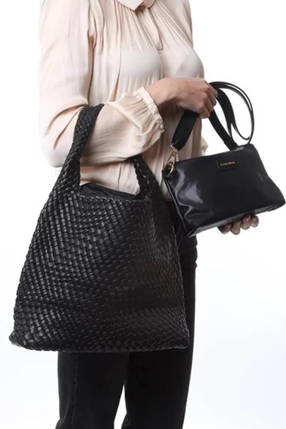 Woven Hobo Bag with Clutch