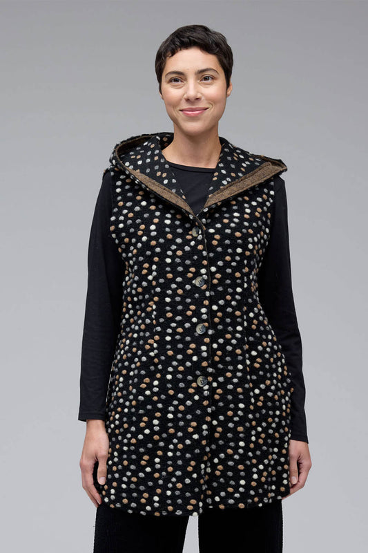 Pebble Boiled Wool Hooded Vest