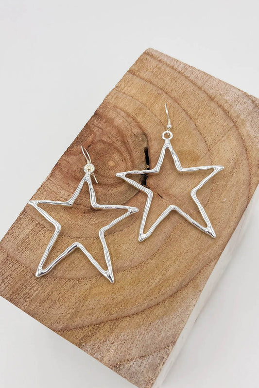 Jess & Lou Statement Drop Star Earrings Silver