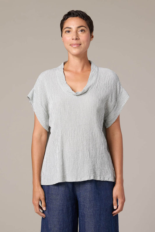 Crinkle Check SS Cowl Top