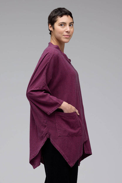 Mini Check 3/4 Sleeve Cowl Top