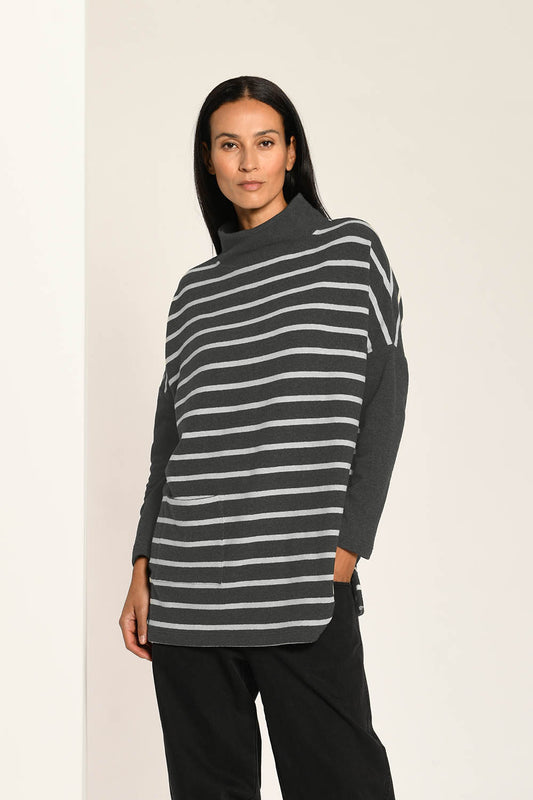 Long Plain Sleeve Striped Sweater