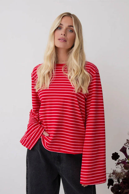 Celine Striped Flared Sleeve Top