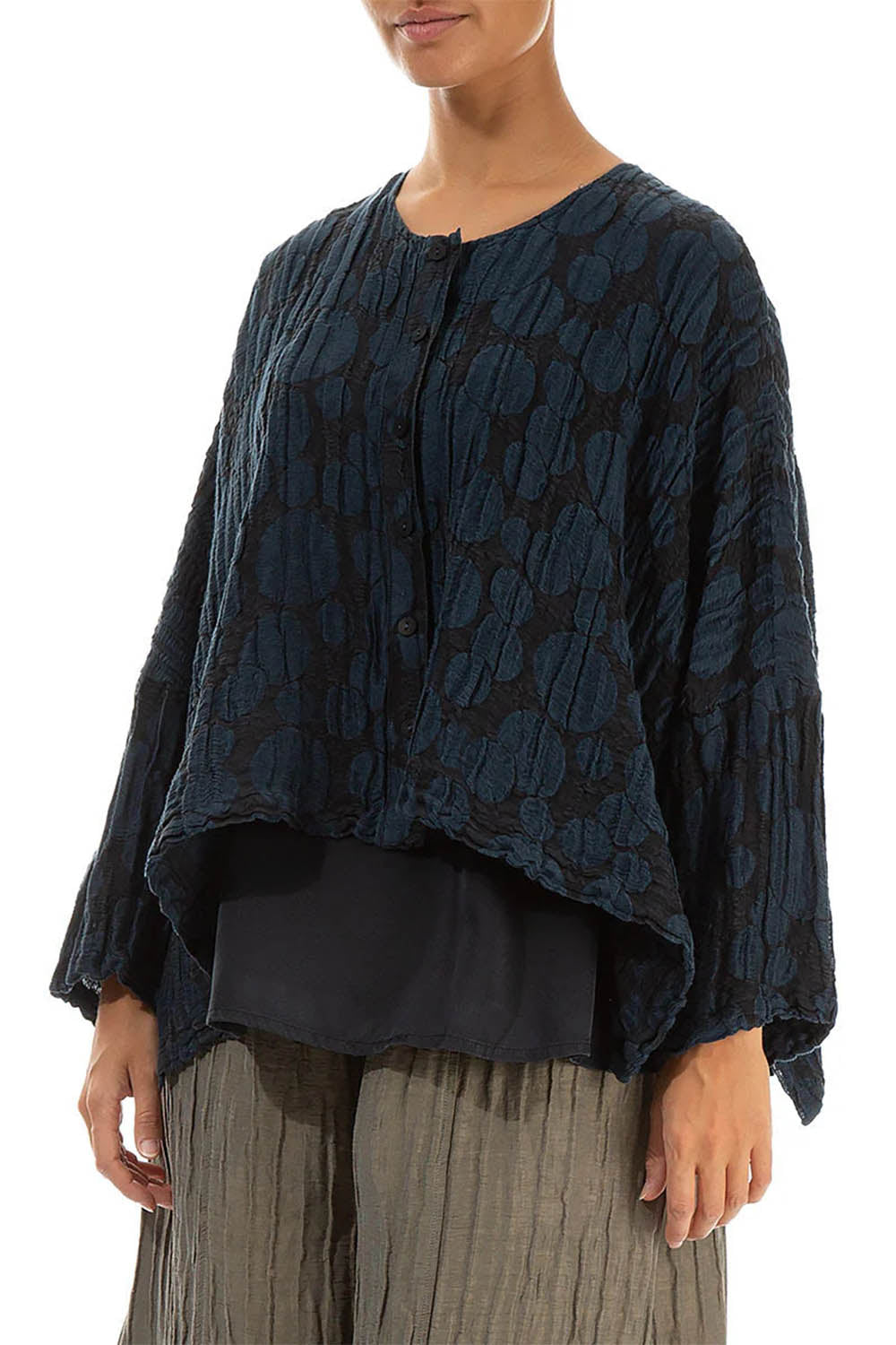 Bubble Crinkled Silk Loose 7658 Jacket