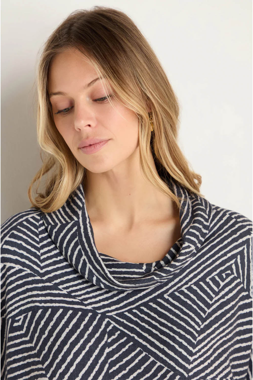 Patchwork Lines Cowl Neck Top