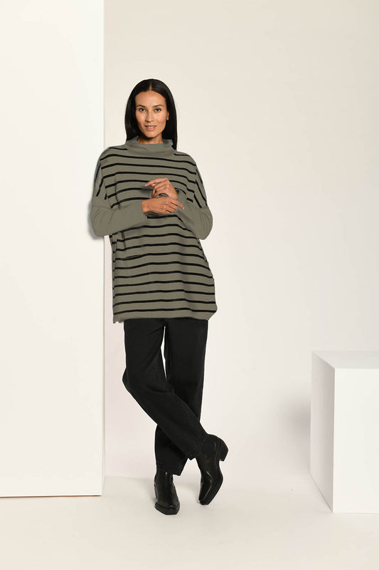 Long Plain Sleeve Striped Sweater