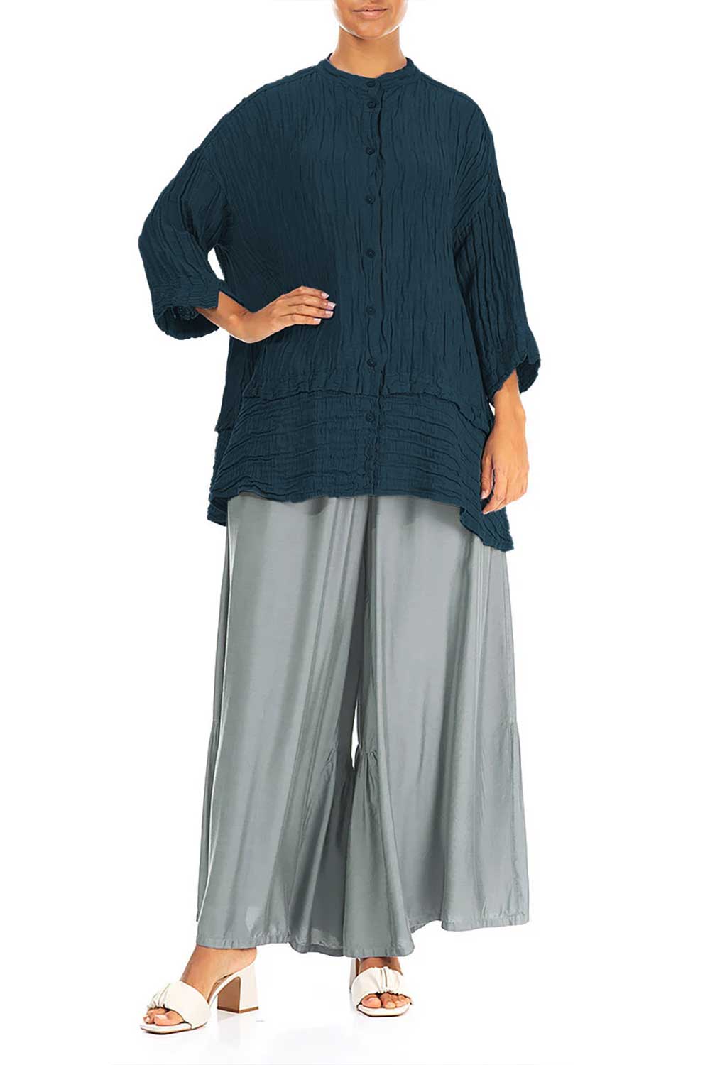 Flared Crinkled Silk 52230 Shirt