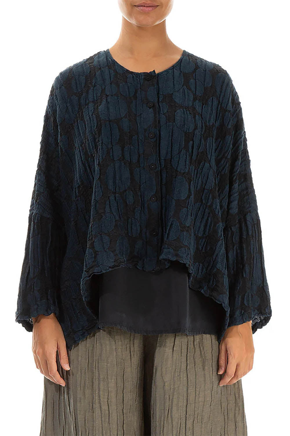 Bubble Crinkled Silk Loose 7658 Jacket
