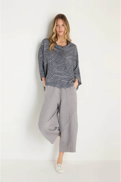 Patchwork Lines Cowl Neck Top