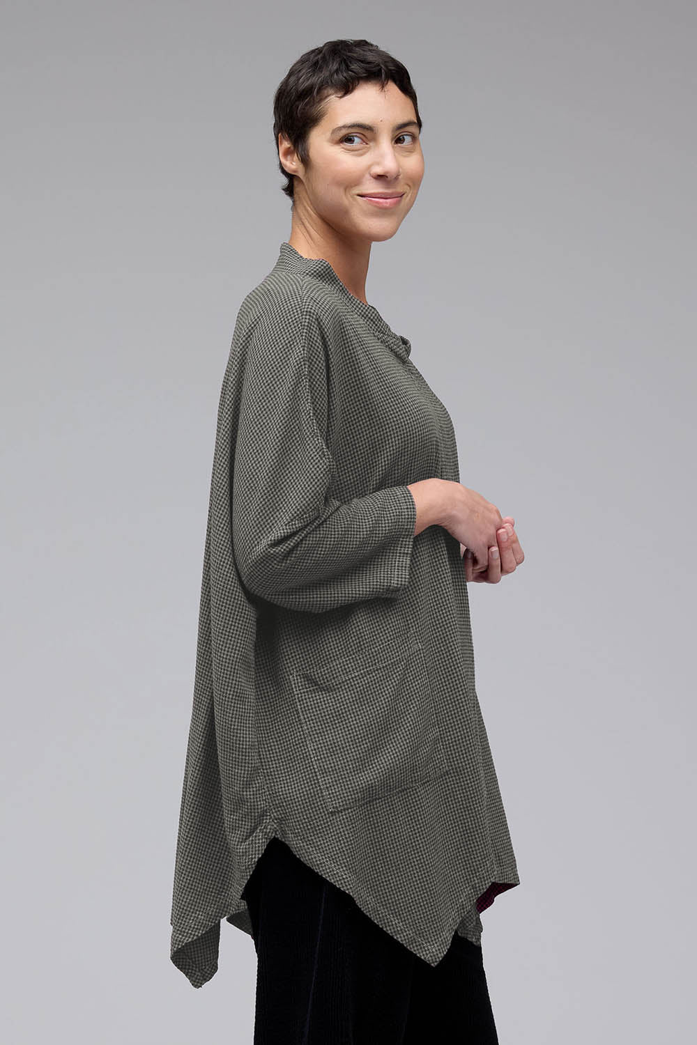 Mini Check 3/4 Sleeve Cowl Top