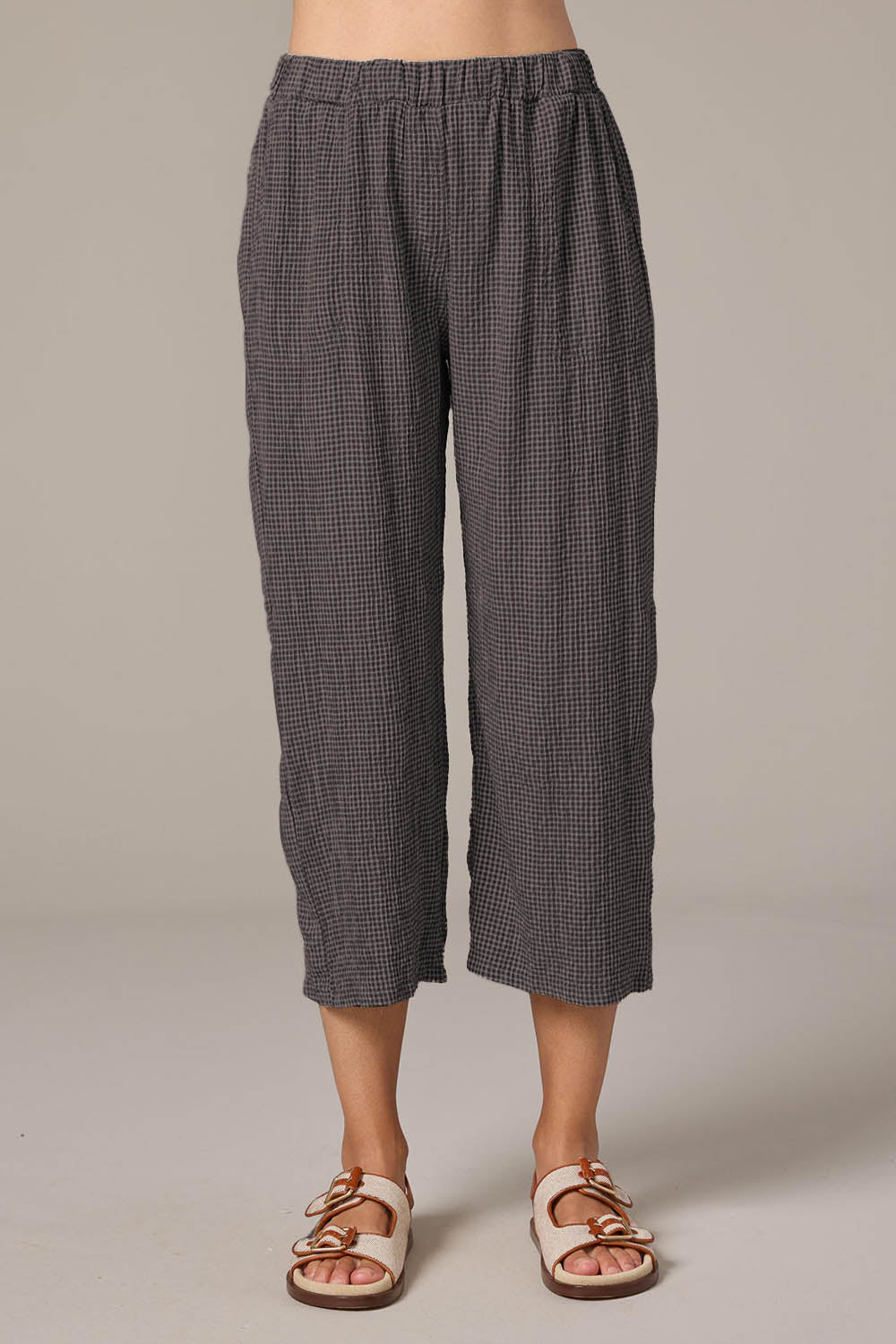 Crinkle Check Easy Crop Trousers
