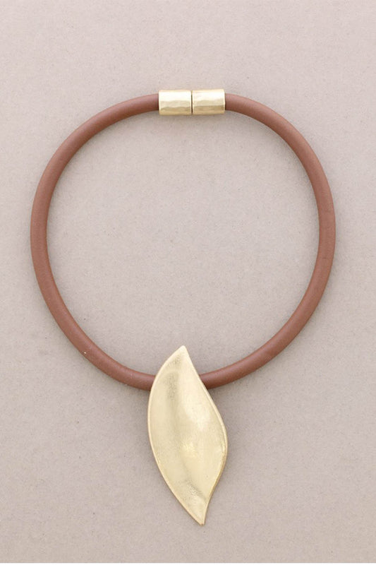 Rubber Leaf Metal Necklace