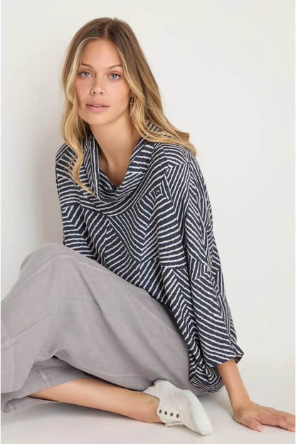 Patchwork Lines Cowl Neck Top