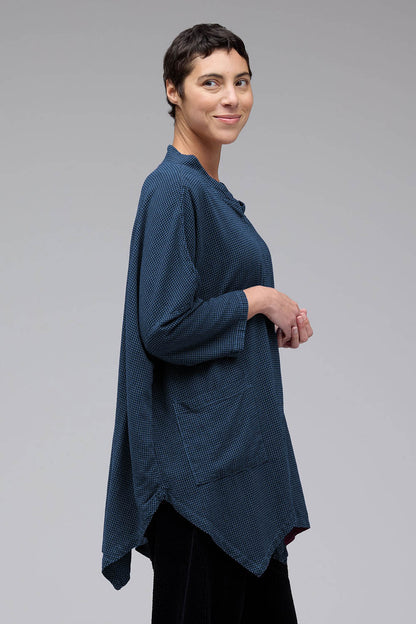 Mini Check 3/4 Sleeve Cowl Top