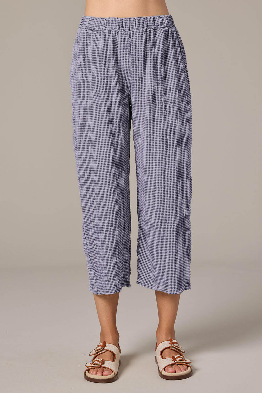 Crinkle Check Easy Crop Trousers
