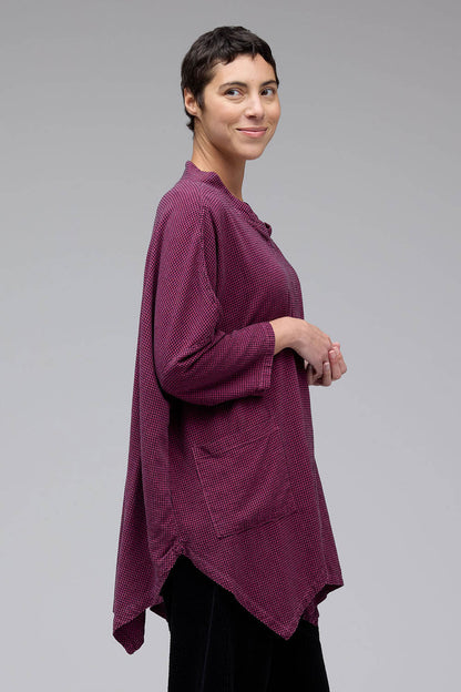 Mini Check 3/4 Sleeve Cowl Top