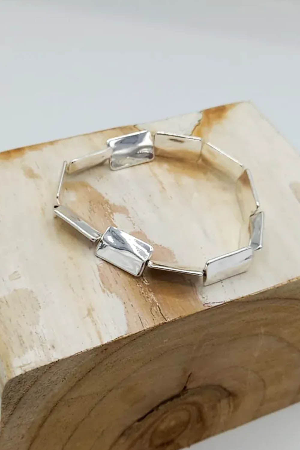 Jess & Lou Silver Blocks Stretch Bracelet Silver