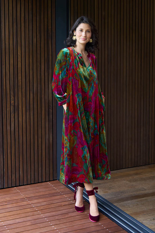 Blurred Botanicals Velvet Dress
