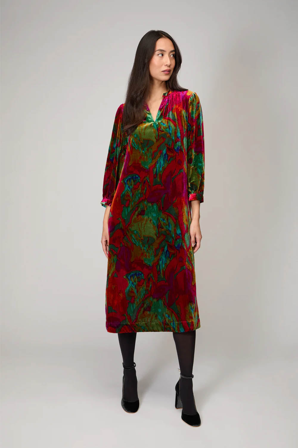 Blurred Botanicals Velvet Dress