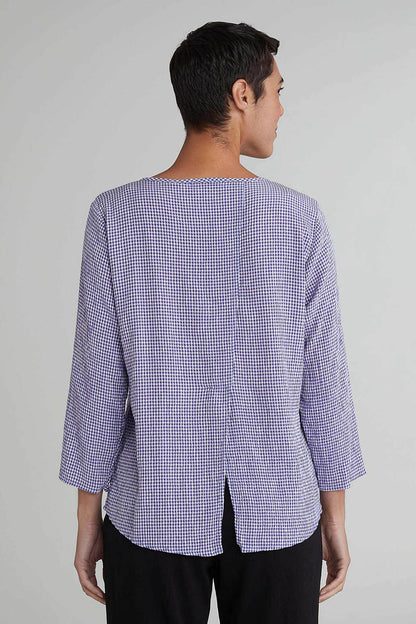 3/4 Split Back Crinkle Check Top