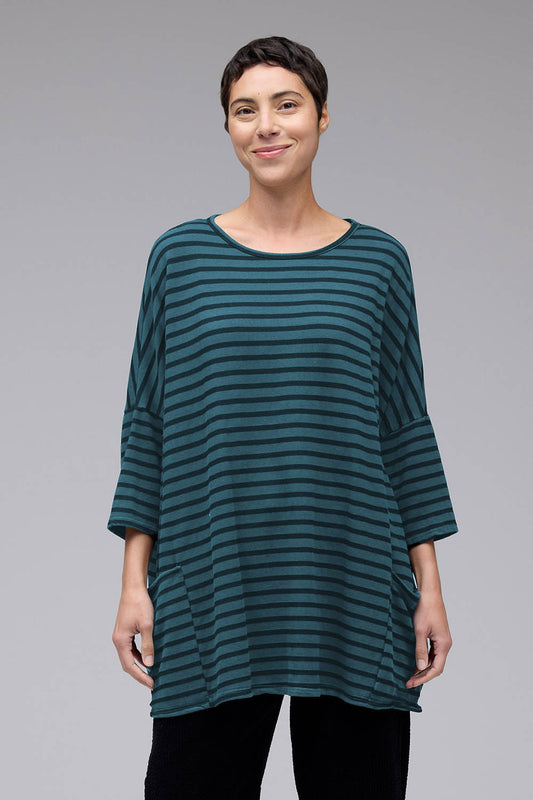 Black Striped Fleece Pullover