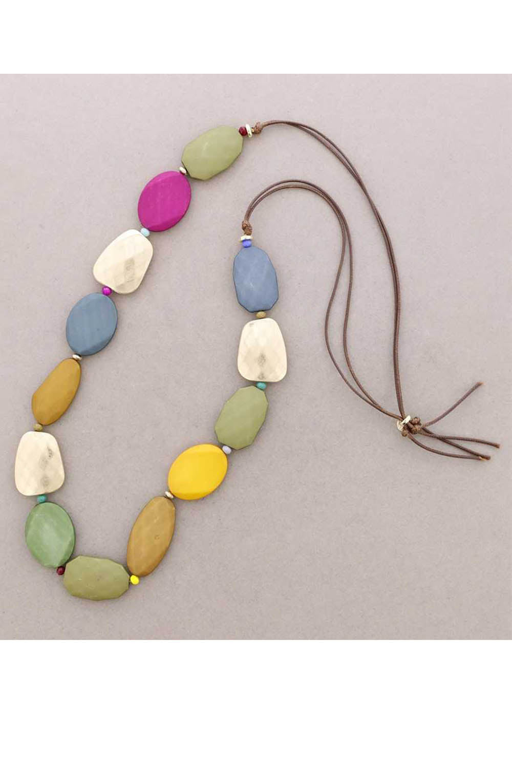 Long Multicoloured Resin Bead Necklace Muted One Size