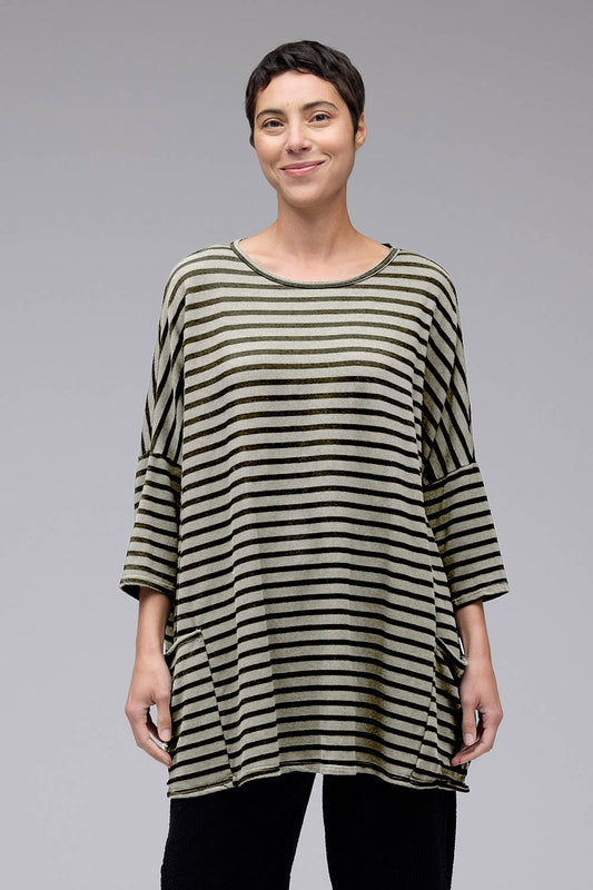 Black Striped Fleece Pullover