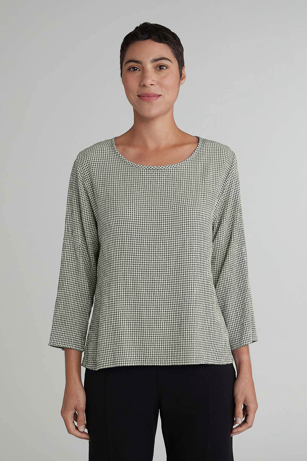 3/4 Split Back Crinkle Check Top