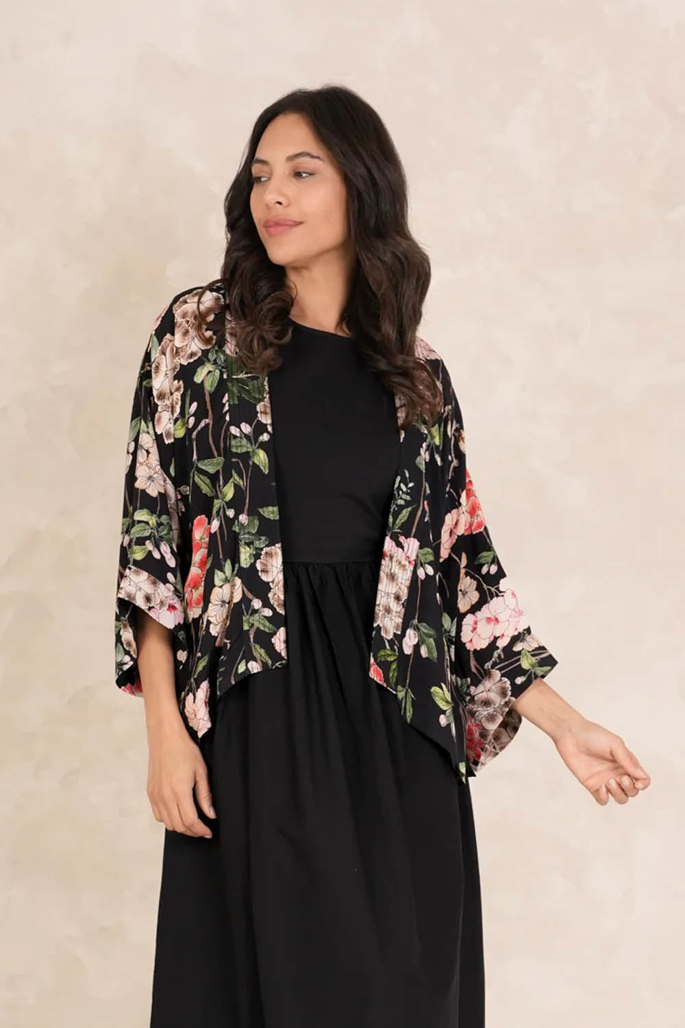 Trailing Blossom Crepe Kimono