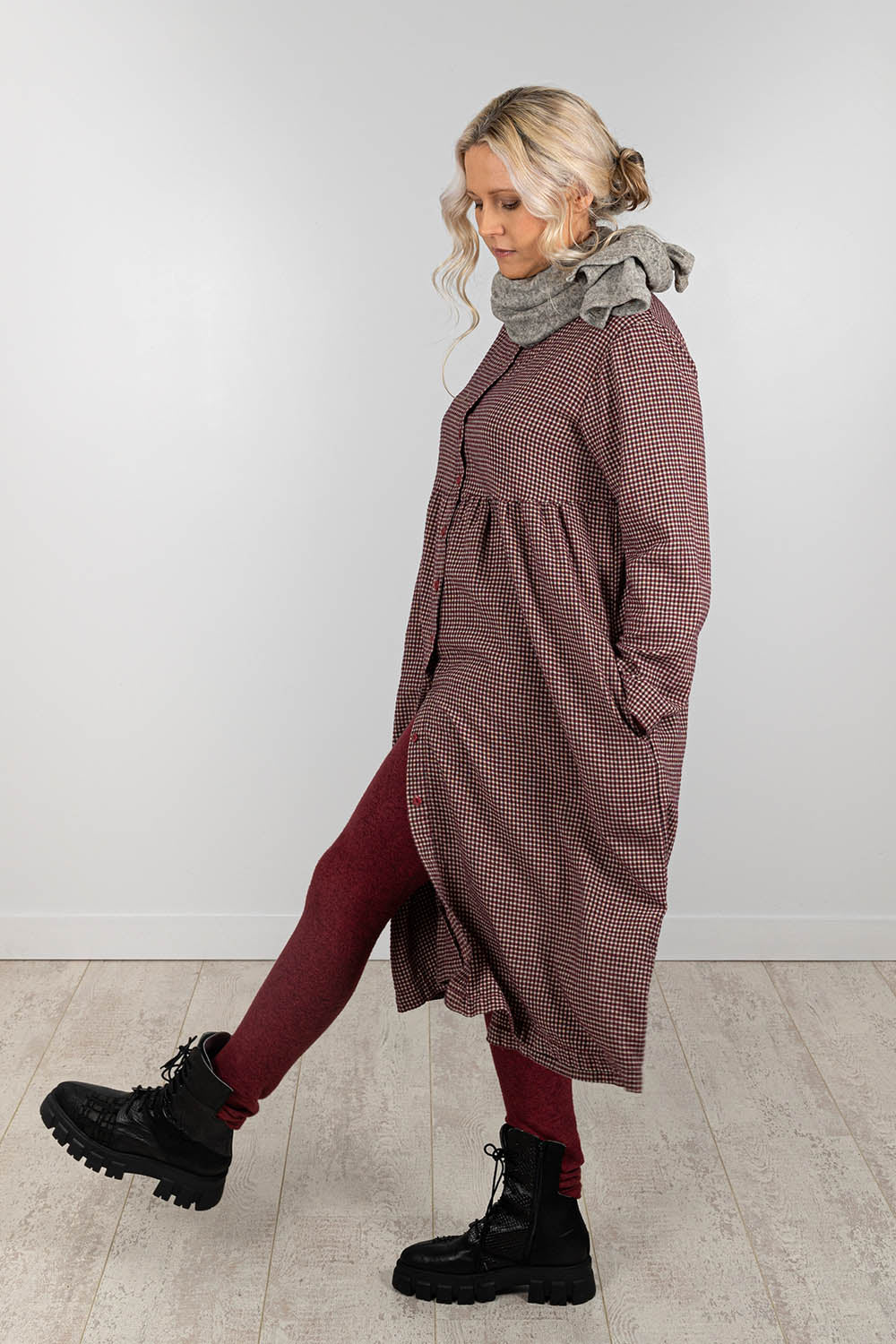 Mini Check Button Front Dress