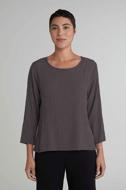 3/4 Split Back Crinkle Check Top