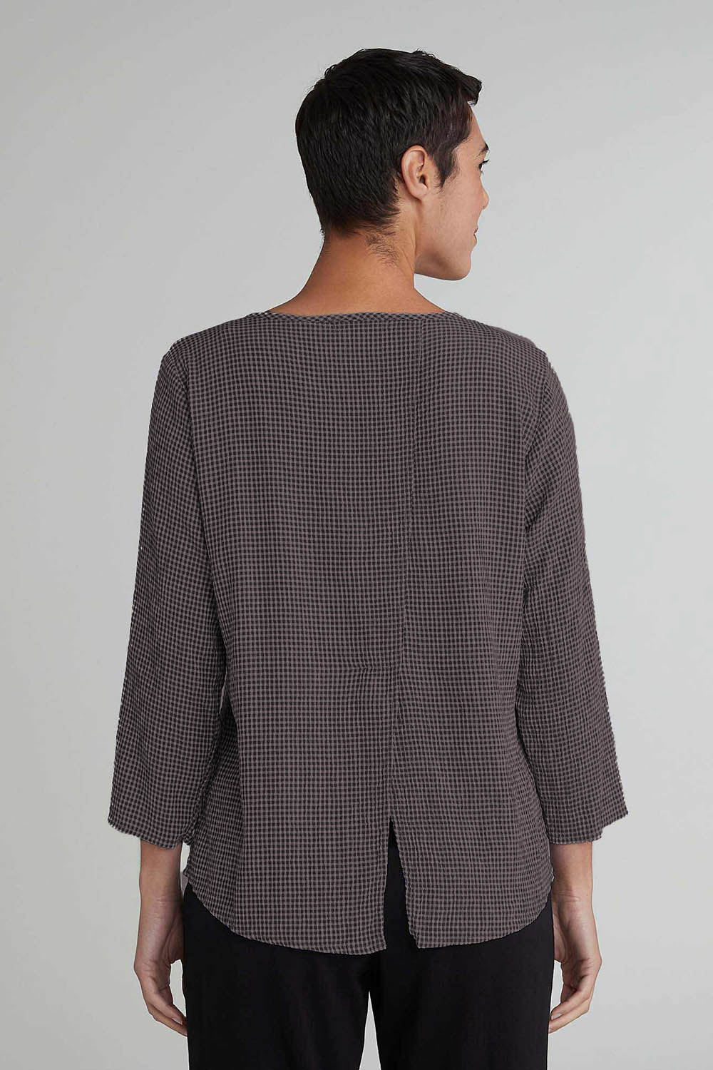 3/4 Split Back Crinkle Check Top
