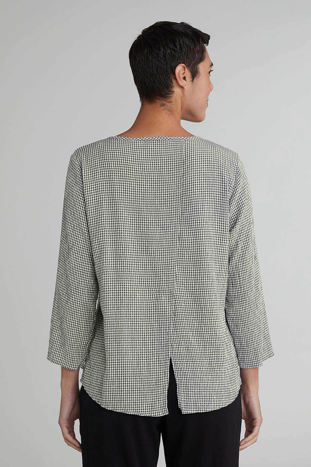 3/4 Split Back Crinkle Check Top