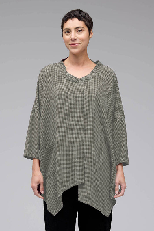 Mini Check 3/4 Sleeve Cowl Top