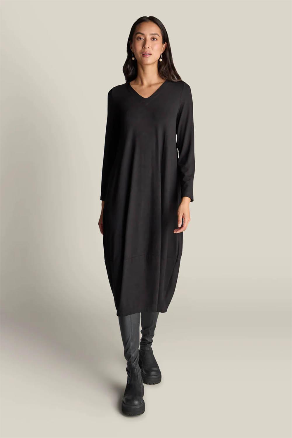 Fluid Crepe V Neck Bubble Dress
