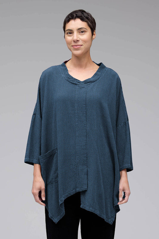 Mini Check 3/4 Sleeve Cowl Top