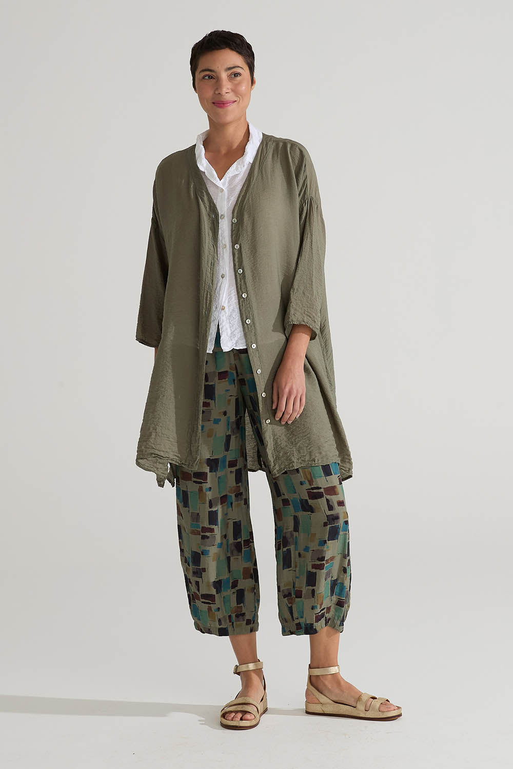 Cropped Pants With Darts Sea Glass