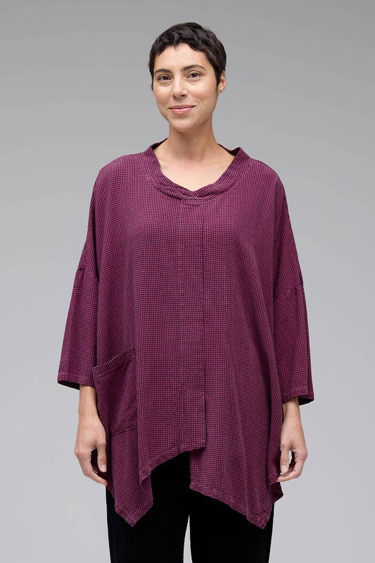 Mini Check 3/4 Sleeve Cowl Top