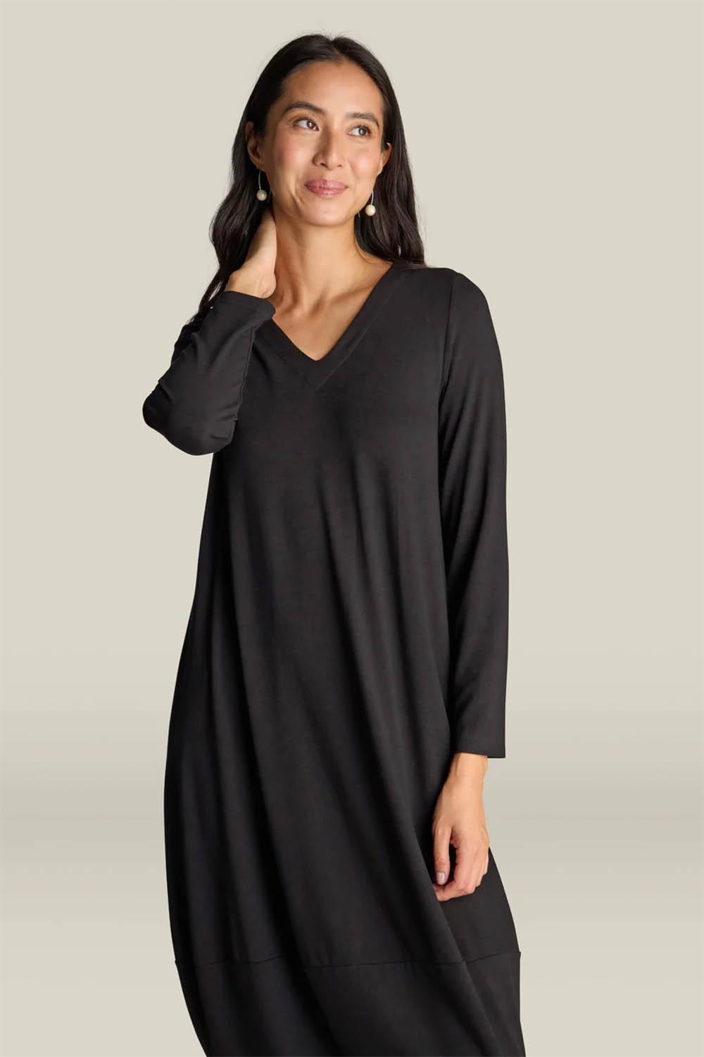 Fluid Crepe V Neck Bubble Dress