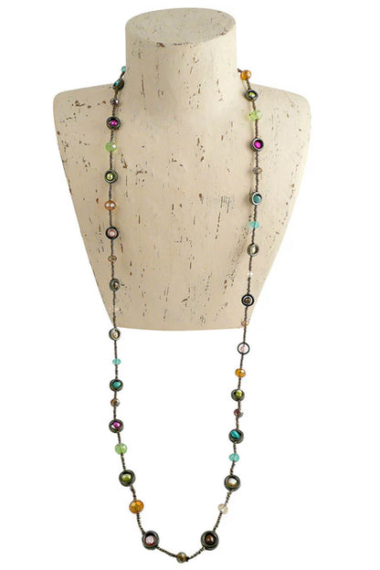 Long Circle Hematite & Pearl Necklace