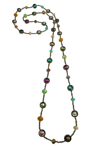 Long Circle Hematite & Pearl Necklace