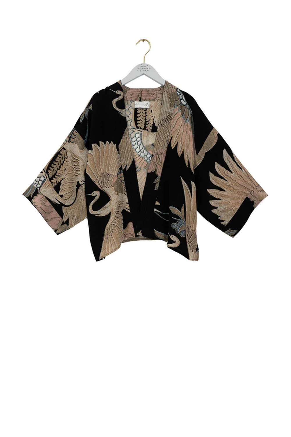 Crane Black Crepe Kimono