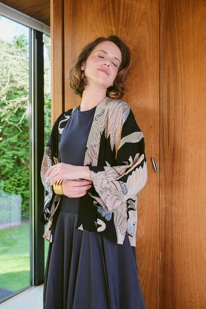 Crane Black Crepe Kimono