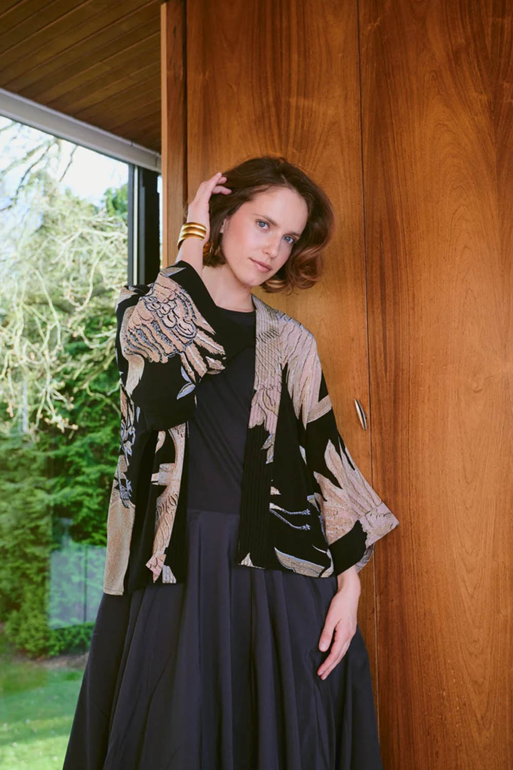 Crane Black Crepe Kimono