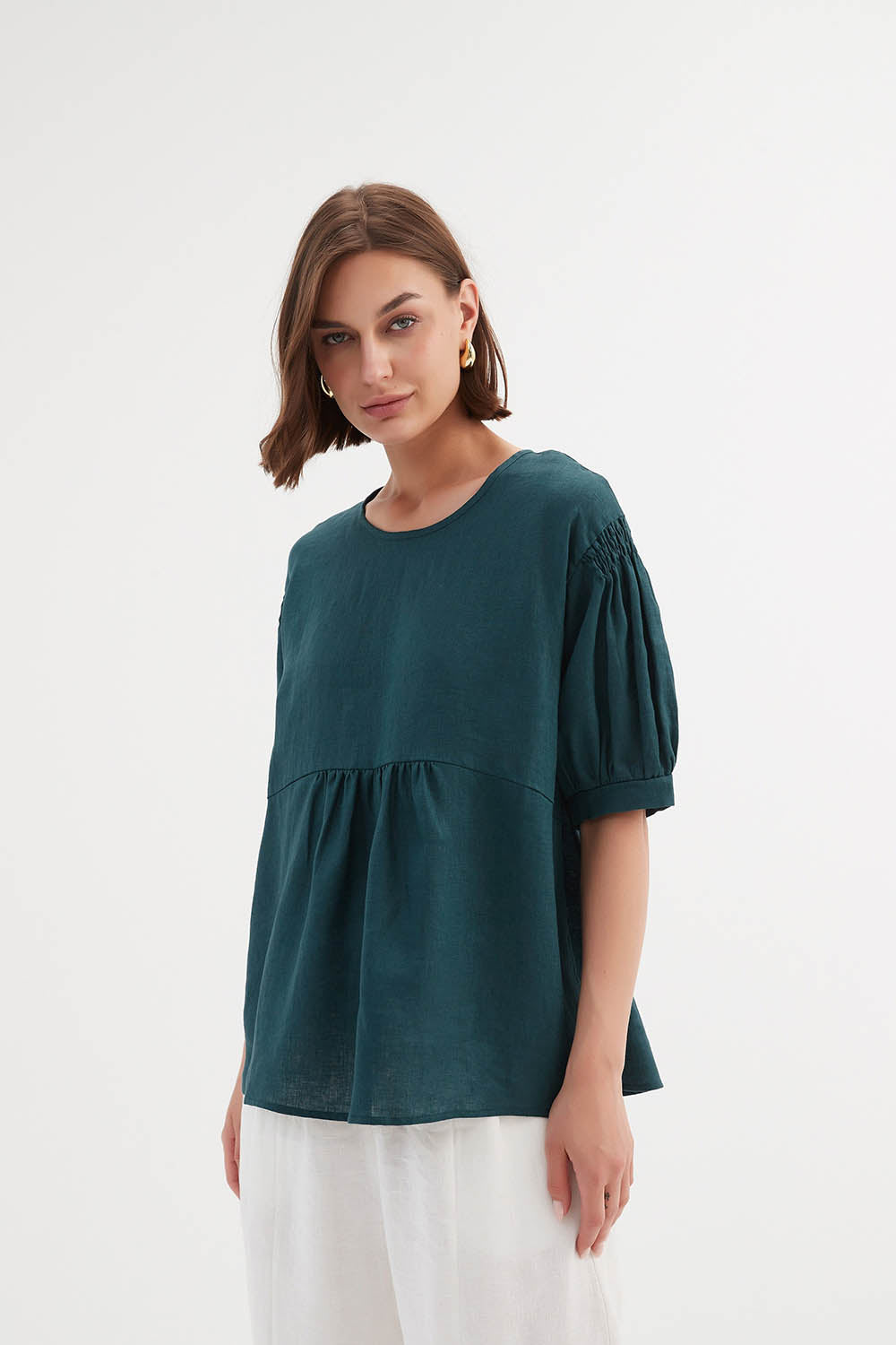Bishop Sleeve Shirring Top