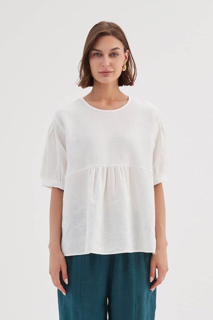 Bishop Sleeve Shirring Top