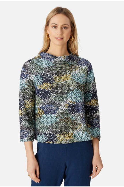 Sahara Ripple Jersey Funnel Neck Top Multi