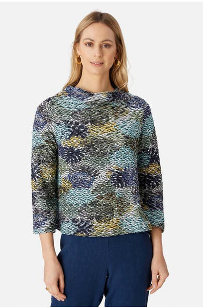 Sahara Ripple Jersey Funnel Neck Top Multi