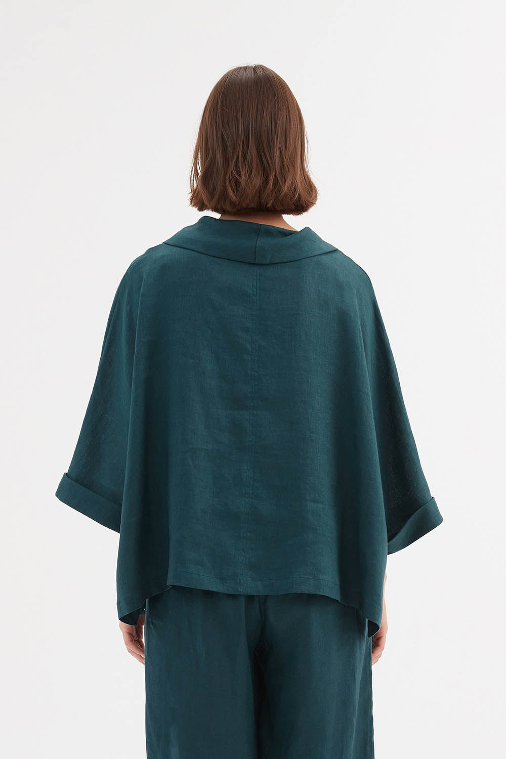 Linen Funnel Neck Boxy Top